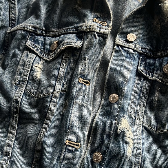 Zara distressed long Jean jacket sz medium - Picture 3 of 4